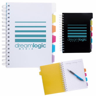 Notebook with tabs and pen